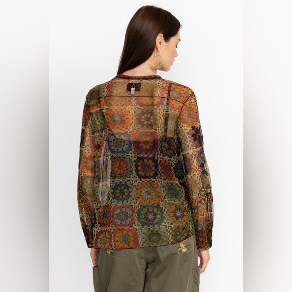 New! Johnny Was Flavie Mesh Embroidered Crochet 3D Flower Blouse 🌻 Medium - Picture 6 of 16